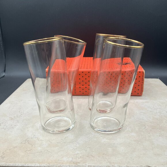 1960's Federal Glass "Tipsy" Highball Drunken Soldier Glasses Set of 4 Hand Blow - Picture 4 of 8